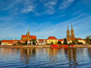 Obraz premium view of Cathedral Island over Odra river in old town Wroclaw, Poland