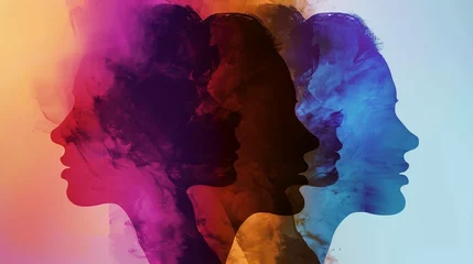 Fotobehang diversity abstract women face silhouette illustration. powerful diverse woman social network, community, communication and exchanging business ideas and knowledge. generative ai © Khalif