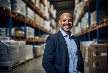 A smiling black man standing in a warehouse