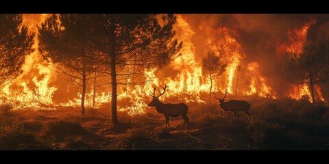 Animals escaping forest fires