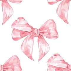 Watercolor pink bow tied in a hand tied, mussed, seamless pattern - obrazy, fototapety, plakaty