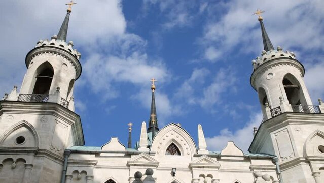 Old stoned Vladimir church icon of Holy Mother at day by V. Bazhenov.