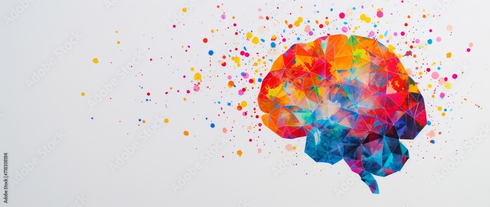 Poster the brain is represented by a colourful geometric pattern generative ai