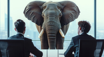 Elephant in the room, a concept of ignoring problems and difficult situations - obrazy, fototapety, plakaty