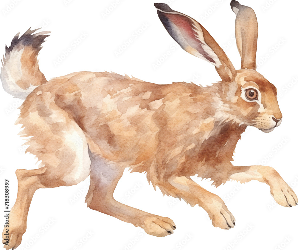 Aufkleber Hare running watercolor created with Generative AI technology