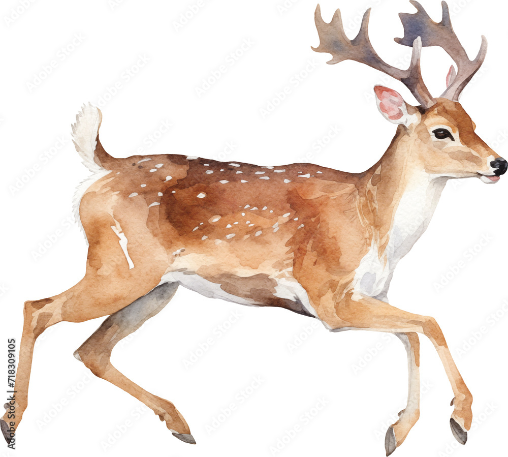 Poster deer watercolor created with generative ai technology