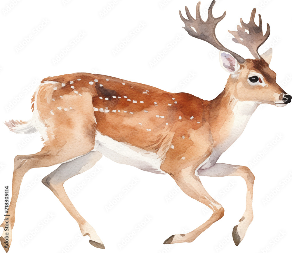 Poster deer watercolor created with generative ai technology