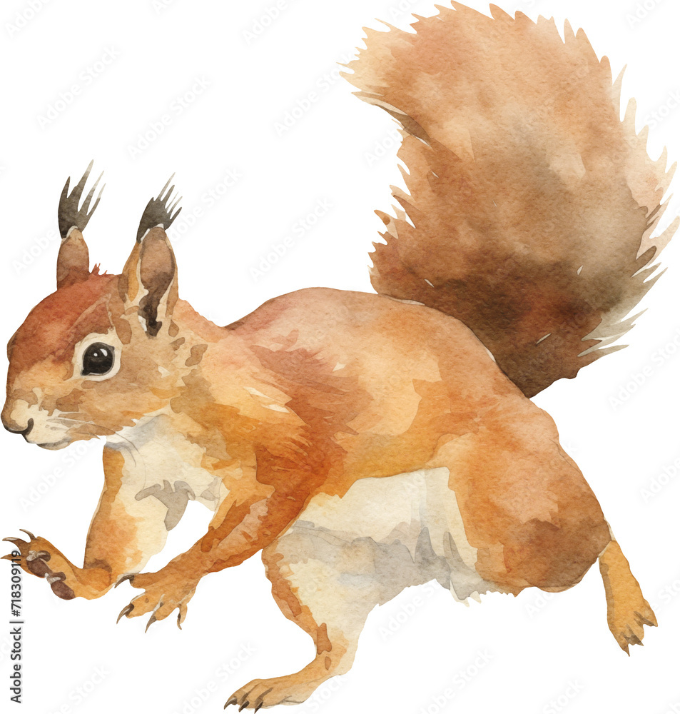 Poster squirrel watercolor created with generative ai technology