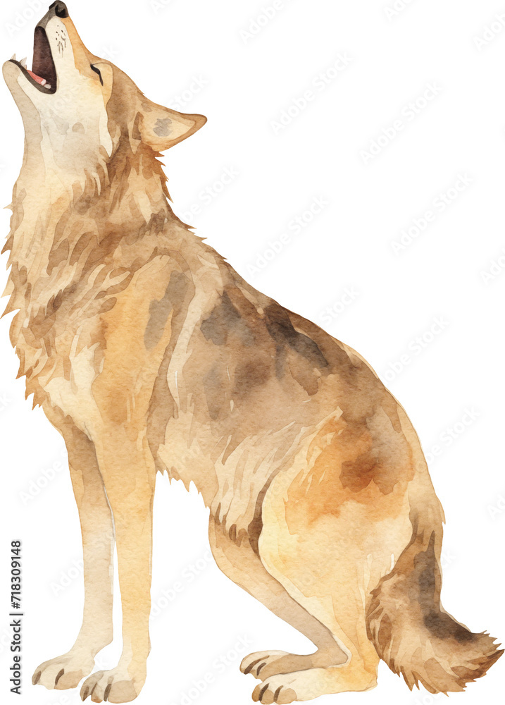 Poster wolf howling watercolor created with generative ai technology