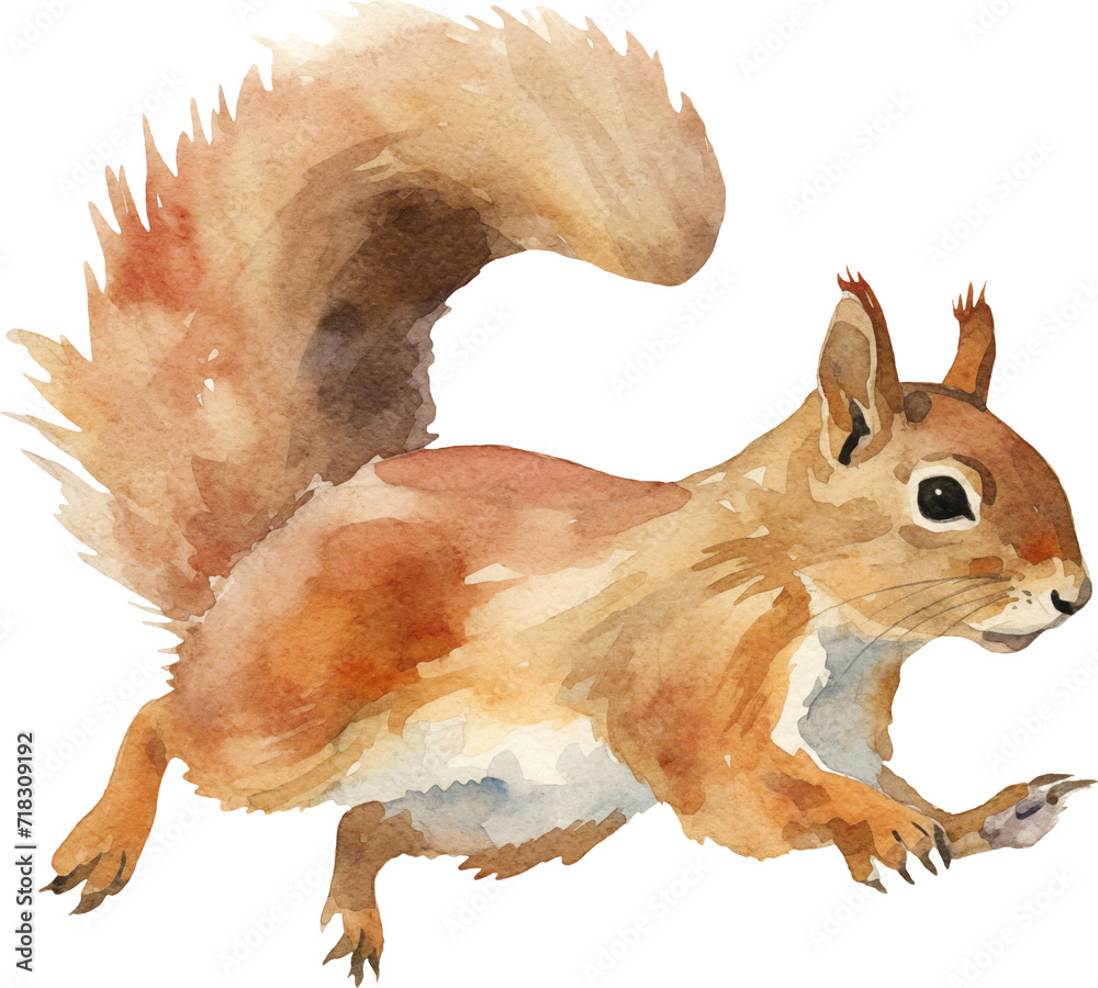 Poster squirrel watercolor created with generative ai technology