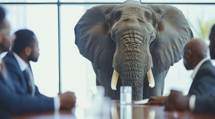 Elephant in the room, a concept of ignoring problems and difficult situations - obrazy, fototapety, plakaty