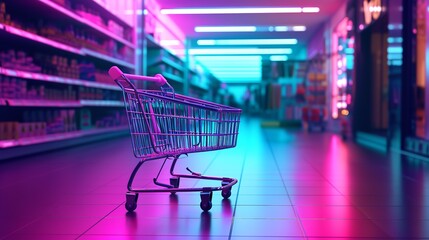 Shopping Cart with Neon Colorful Can Be Viewed

