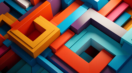 Colorful 3D Puzzle Block Pattern Abstract Background Illustration: Vibrant and Dynamic Composition of Puzzle Blocks in Rainbow Colors.