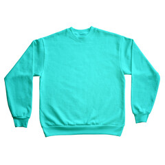 Blank Long Sleeve Sweatshirt Color Teal Front View Template Mockup on Transparent Background