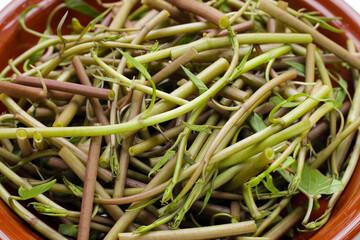 Water convolvulus or water spinach in  bowl