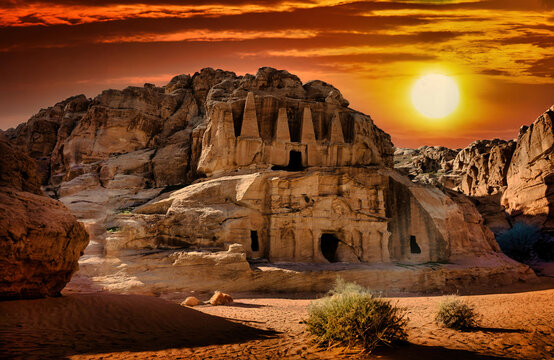 The Tomb of the Obelisks is a Nabataean funerary monument located in Petra, Jordan. It consists of a facade that features four pyramidal obelisks