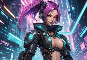 Naklejka premium cyberpunk comics manga character design anime style 