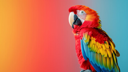 Parrot in rainbow colours, background with space for text