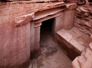 Petra, Jordan, A glimpse of the recently discovered tombs at the foot of Khasnè, inside which...