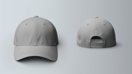  a baseball cap with a hole in the front and a baseball cap with a hole in the back on a gray background.