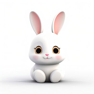 A rabbit character, 3D realistic style, isolated on a white background 