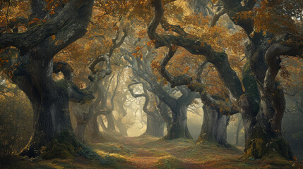 Naklejka premium Lush Forest, Abundance of Leafy Trees in
