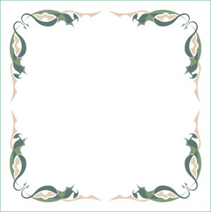 Fototapeta na wymiar Green ornamental frame with dragons stylized. Dragon wings frame, fantasy green corners. Fairy tail decoration, book decoration.