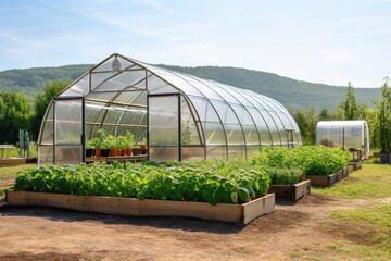Modern, industrial greenhouse for growing vegetables and herbs. Argoproduction - obrazy, fototapety, plakaty