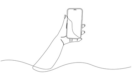Continuous single line drawing of a hand with a cell phone. Smartphone in hand . Single line editable vector graphic illustration
