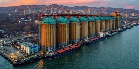 Grain silos and structure in industry - obrazy, fototapety, plakaty