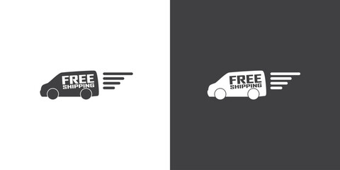 Free shipping delivery icon in flat style. Express delivery trucks, Free shipping, Delivery icon vector illustration in simple black style symbol sign for apps and website. - obrazy, fototapety, plakaty