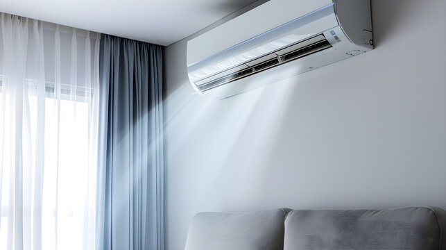 The air from the air conditioner spreads throughout the bright room