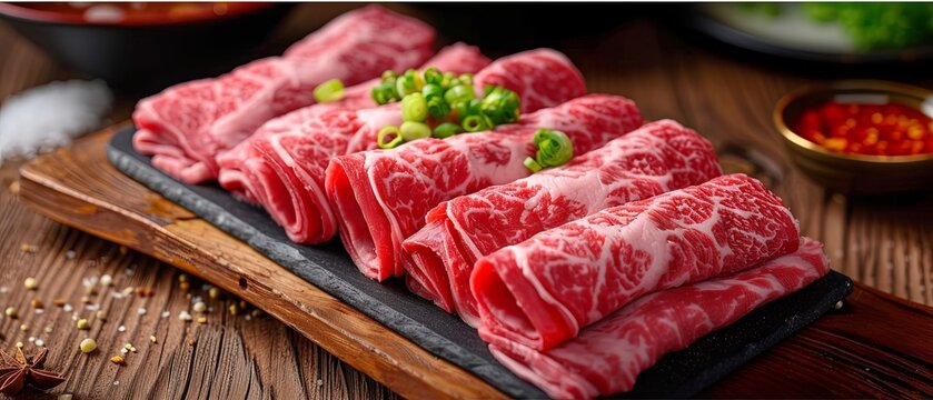 image of sliced fatty beef roll for hot pot