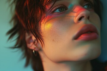 A non-binary individual, with subtle rainbow accents, exuding confidence and authenticity