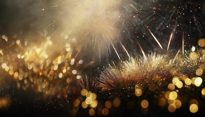 Abstract fireworks in the night background, golden fire, holiday and festival backdrop