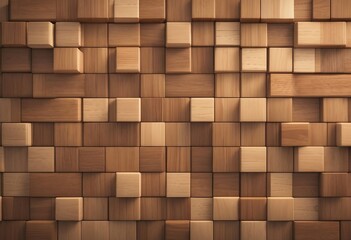 Timber Wood Background: 3D Render of Natural Wall with Square Blocks