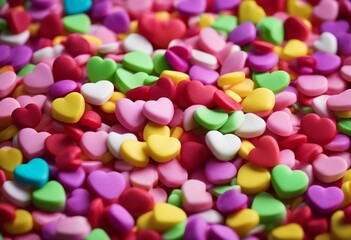 Fototapeta na wymiar Background of colorful candy hearts for Valentines Day close up