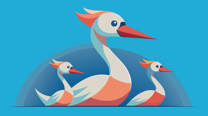 Stylized family of birds. Elegant vector illustration of storks