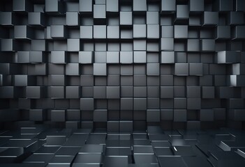 Futuristic High Tech Dark Wall Structure background with a 3D Square Block Cubes