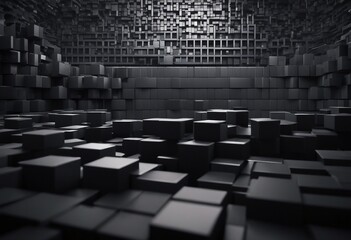 Obraz premium Futuristic Room Made of Dark Ruined Tiles And Square Blocks