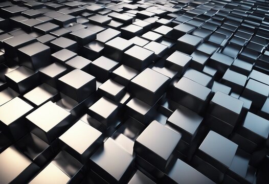 Futuristic High Tech dark background with a square block structure Wall texture with a 3D cube tile 