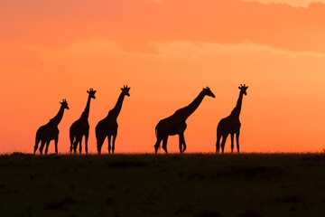 Fototapeta na wymiar Five Giraffes at Sunset