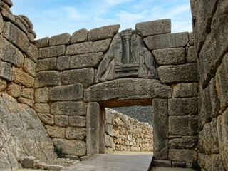 The Lions Gate is the monumental entrance to the fortress of Mycenae, in Argolis. It is one of the most important testimonies of the Mycenaean civilization - obrazy, fototapety, plakaty