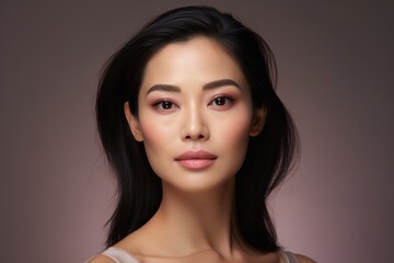 Fototapeta premium A commercial portrait of Asian beauty isolated on a pastel background in a studio setting