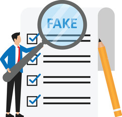 Fake document, wrong information verification or fake news inspection, fraud and illegal reports concept,
 - obrazy, fototapety, plakaty