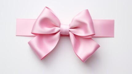  a close up of a pink ribbon with a large bow on the side of the ribbon, on a white background.