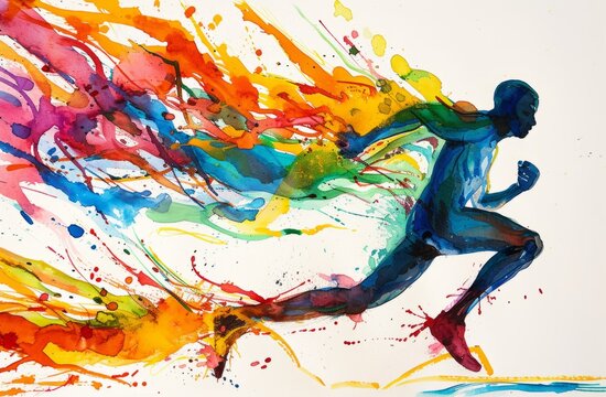 a running man is seen with colorful backgrounds Generative AI