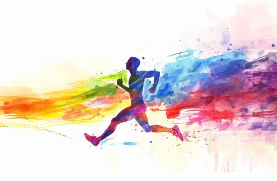 runner in colorful watercolor painting Generative AI © sean