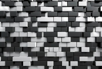 Polished 3D Mosaic Tiles arranged in the shape of a wall Triangular Semigloss Black and White Bricks