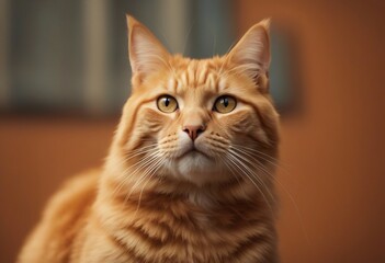 Portrait of one orange tabby ginger cat on an orange background
